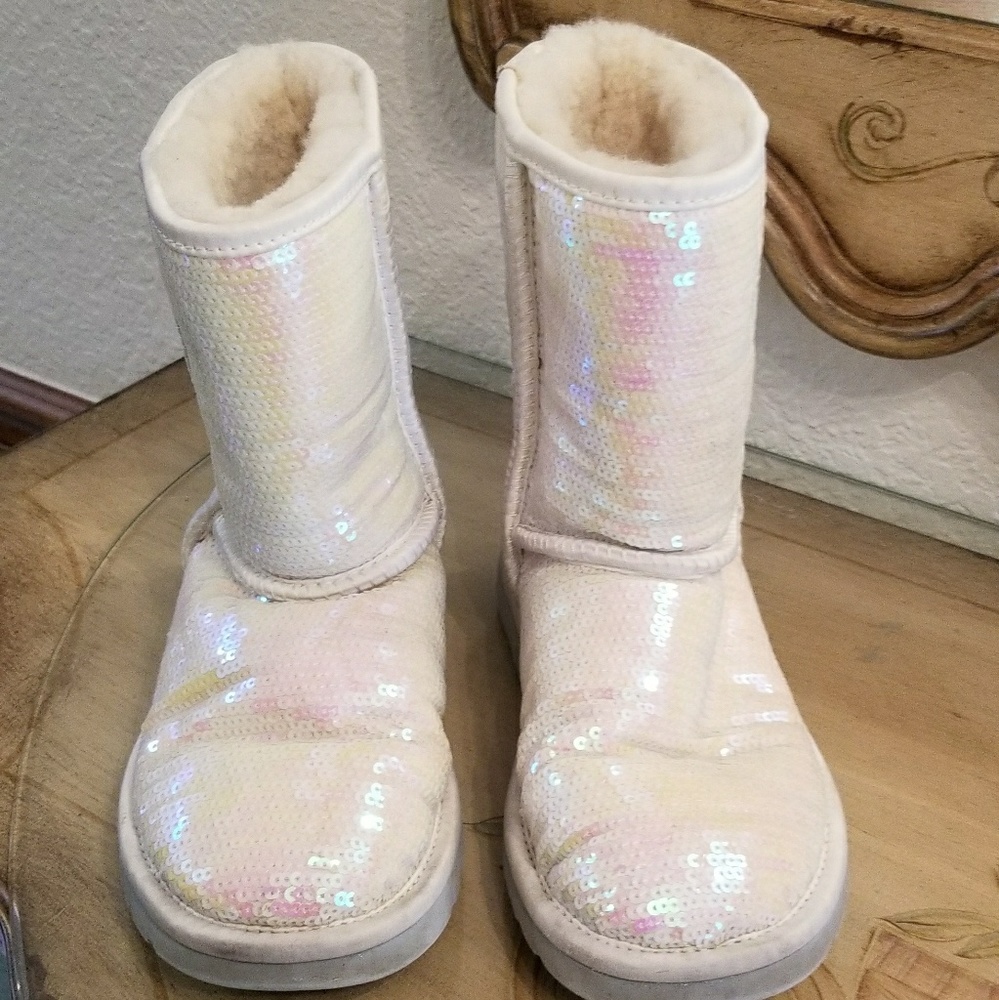 White iridescent Ugg boots